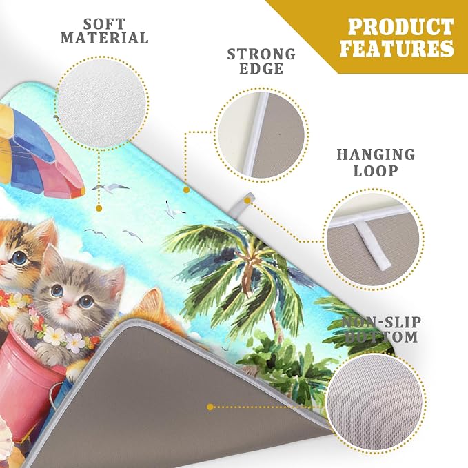 Lovely Cat Dish Drying Mat for Kitchen Counter Holiday Beach Absorbent Coffee Bar Mat 18 X 24 In
