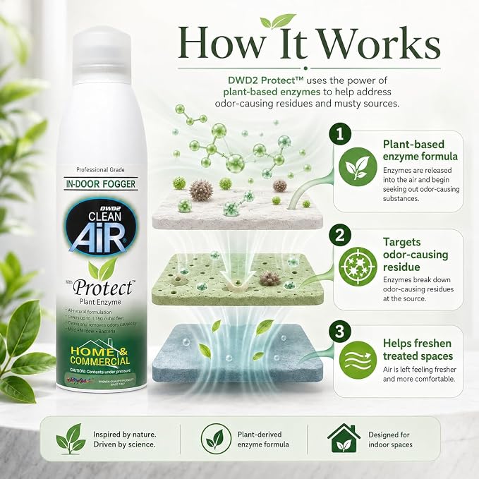 DWD2 Protect™ Home & Commercial Mold-Treatment Plant-Based Mold-Odor Remover Fogger Treatment - eco-friendly solution for a safer and healthier living and working space. (14 oz)
