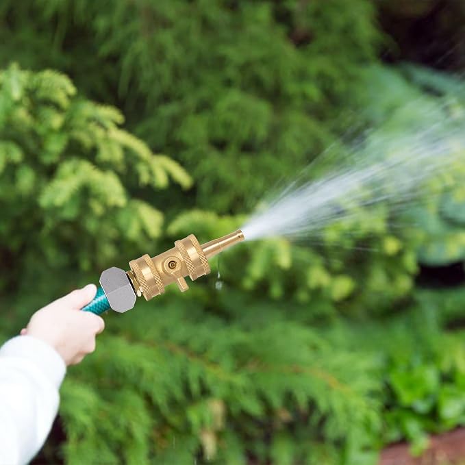 Hourleey 2 Set Heavy Duty Brass Hose Nozzle, Pressure Jet Nozzle with Hose Shutoff Valve, 3/4" GHT Nozzles for Garden Hose, Car Wash, Extra 4 Rubber Washers