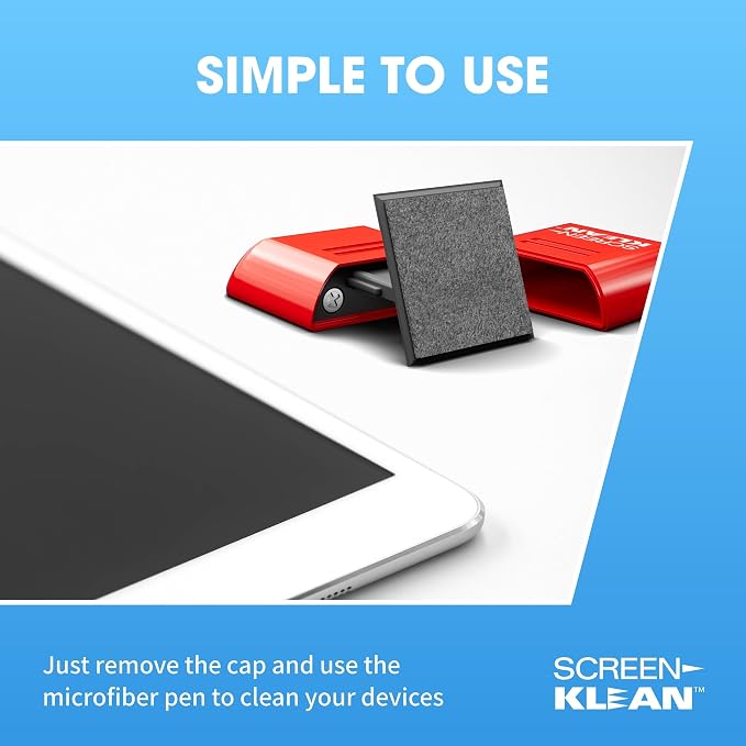 ScreenKlean Tablet Screen Cleaner - Compatible with iPad, Android & Amazon Tablet - with Carbon Microfiber Tech-Injected Red-1 Count (Pack of 1)