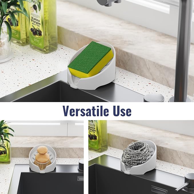 NiHome Silicone Sponge Holder for Kitchen Sink, Fits Scrub Daddy Mommy | Self-Draining Dispenser Organizer Tray, Sink Caddy Countertop Fits Soaps, Scrubber, Dishwasher Safe, Includes Brush, Gray