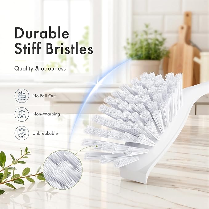 Amazer 4 Pack Dish Brush with Handle, 2 Kitchen Scrub Brushes for Cleaning, 2 Straw Cleaner Brushes for Water Bottle, Dish Scrubber with Stiff Bristles for Sink