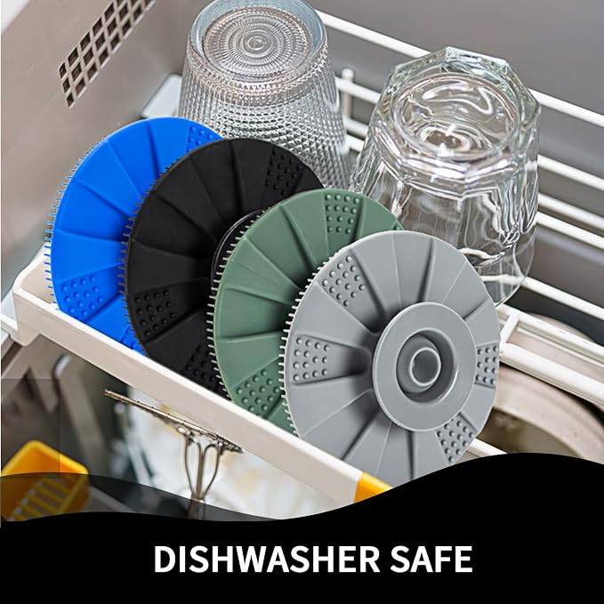 Silicone Dish Scrubber, Non-Scratch Scrub Spong for Washing Dish, Pot, Pan | Kitchen Silicone Sponge, Fruit & Vegetable Cleaning Brush, Reusable Dishwashing Scrubber, Suction Up Hang, 1 Pack, Black