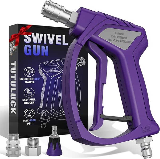 Short Pressure Washer Gun with 3/8" Swivel, 4080PSI | Short Pressure Washer Swivel Gun Pro,with 25° Soft Pressure Washer Nozzle, M22-15mm & 3/8 Adapter for Car Washing