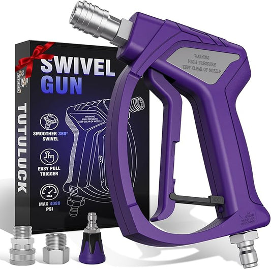 Short Pressure Washer Gun with 3/8" Swivel, 4080PSI | Short Pressure Washer Swivel Gun Pro,with 25° Soft Pressure Washer Nozzle, M22-15mm & 3/8 Adapter for Car Washing