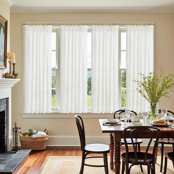 jinchan Linen Pinch Pleated Back Tab Tier Curtains, 38x63, 2 Panels, White | Light filtering,small window treatment,cafe curtains,machine washable,farmhouse,kitchen,bathrooms,laundry