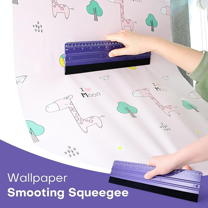 NEWISHTOOL 2 PCS Felt Squeegee for Vinyl, Purple Ruler Scraper, Two-Length | Vinyl Wrapping and Measuring, Carbon Fiber Car Wrap Application Tool, Window Tint PPF Installation Wallpaper Smoothing Tools