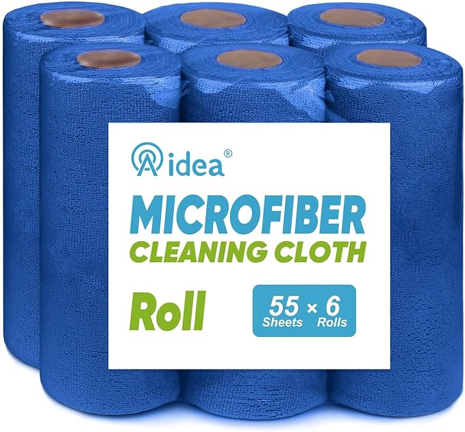 AIDEA Microfiber Cleaning Cloth 330 Sheets 6 Roll, Cleaning Rags 11×9" | Reusable Paper Towels, Microfiber Towels for Cars, Shop Rags for Automotive, House, Kitchen, Cleaning Supplies, Dark Blue
