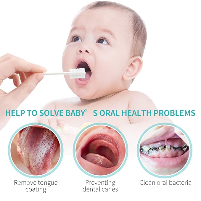 dearlomum 96PCS Baby Tongue Cleaner, Newborn Toothbrush Bulk Pack | Disposable Infant Clean Mouth,Gauze Gum Cleaner Baby Oral Cleaning Stick Dental Care for 0-36 Month