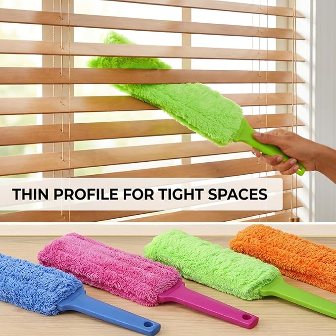 4 Pack 15 inch Reuseable Microfiber Feather Duster, Blind Duster, Gap Duster, Removable and Washable Head, Cleaning Tool for Window, Blind, Car, Wall, Dead Corner Gap, Furniture, Sofa, Screen