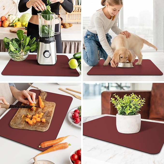 WISELIFE Dish Drying Mat Super Absorbent Drying Mat Large Dish Drying Mats for Kitchen Counter Easy Clean Dish Mat Kitchen Drying Mat16"x 24" Classic Red