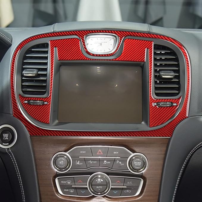 Navigation Display Surround Stickers Fit for Chrysler 300 2015-2023 | for Chrysler 300 / 300C / 300S / Limited/Touring/Base 2015-2023|Red Carbon Fiber|Central Console Cover Trim|Thick Overlay