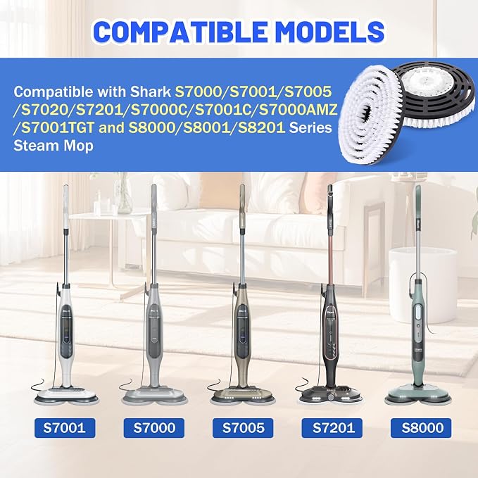 Upgraded Steam Mop Pads for Shark S7000 Series - Replacement Brush Heads with Scrubbing Bristles | Deep Cleans Hardwood, Tile, Laminate Floors | Compatible with S8201/S8001/S7201 Models-2 Pack