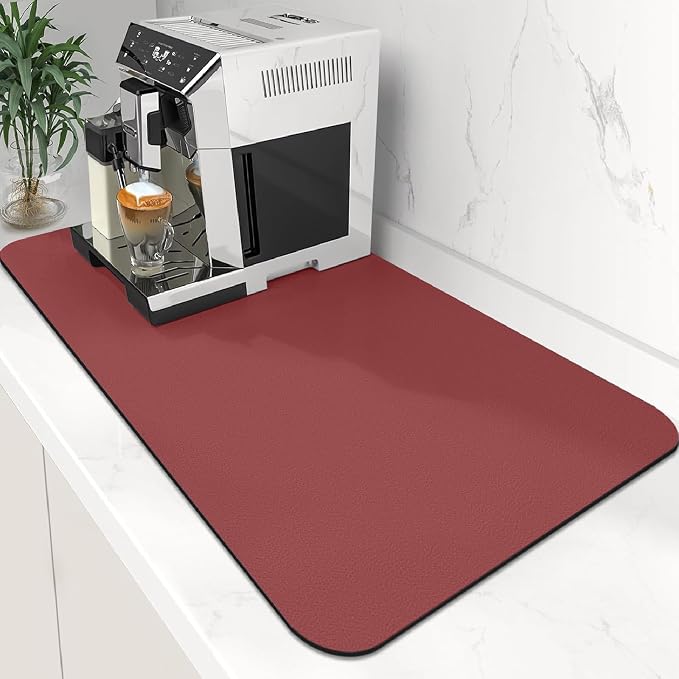 WISELIFE Coffee Mat Super Absorbent Dish Drying Mat Coffee Bar Accessories Match with Machine Large Drying Mats for Kitchen Counter 17" W x 30" L, Red