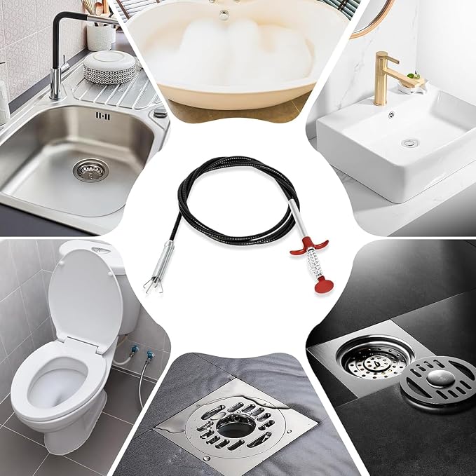 Flexible Grabber Claw Tool 118", Extra Long Grabber Reacher Tool, Drain Snake Hair Drain Clog Remover with 4-Claw Pickup Tool for Sink, Shower, Bathtub, Toilet and Pipe Cleaning