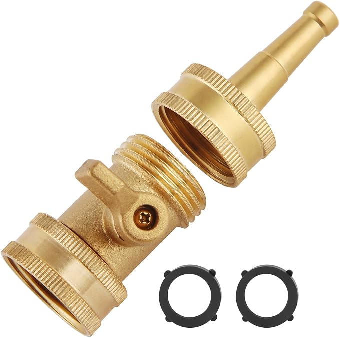 Jet Nozzle Power Washer for Garden Hose | Heavy Duty Brass Jetnozzle with Garden Hose Shut off Valve, Water Hose Nozzle High Pressure Powerful Washer 3/4" GHT, 1 Set
