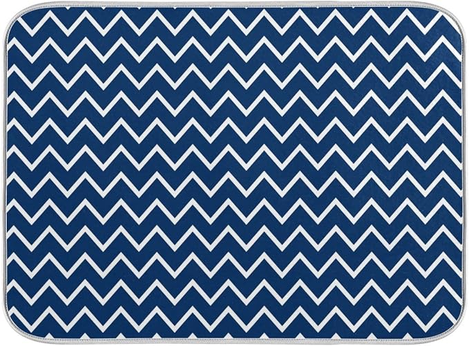Nautical Navy Stripes Dish Drying Mat for Kitchen, Absorbent Microfiber Drying Pad Dish Mat, 16" X 18"