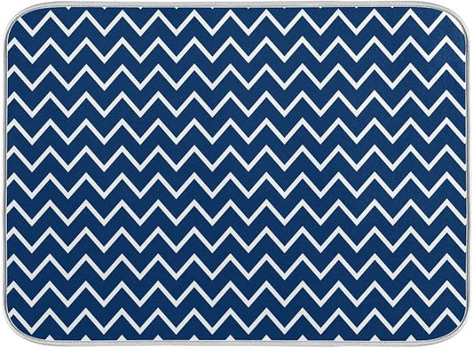 Nautical Navy Stripes Dish Drying Mat for Kitchen, Absorbent Microfiber Drying Pad Dish Mat, 16" X 18"