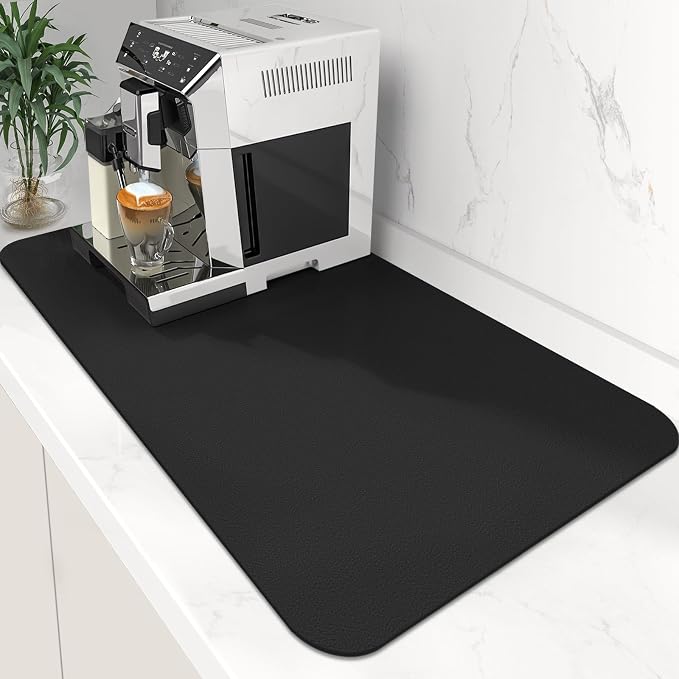 WISELIFE Coffee Mat Super Absorbent Dish Drying Mat Coffee Bar Accessories Match with Machine Large Drying Mats for Kitchen Counter 17" W x 30" L, Black