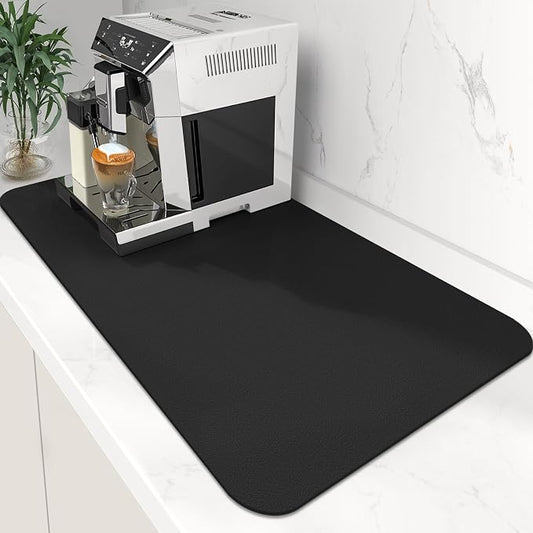 WISELIFE Coffee Mat Super Absorbent Dish Drying Mat Coffee Bar Accessories Match with Machine Large Drying Mats for Kitchen Counter 17" W x 30" L, Black