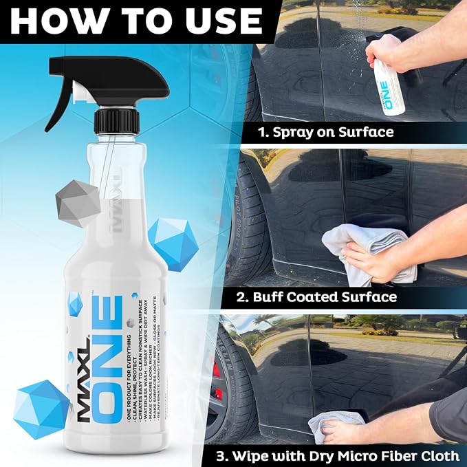 MAXLONE™ Car Spray with Triphene® All Purpose Waterless Detailer Gallon Kit | Quick Spray & Wipe, Clean, Shine, Protect Paint, Glass, Wheels, Trim Without Pre-Washing (20oz, 1 Gallon 8 Micro Fiber Cloth)