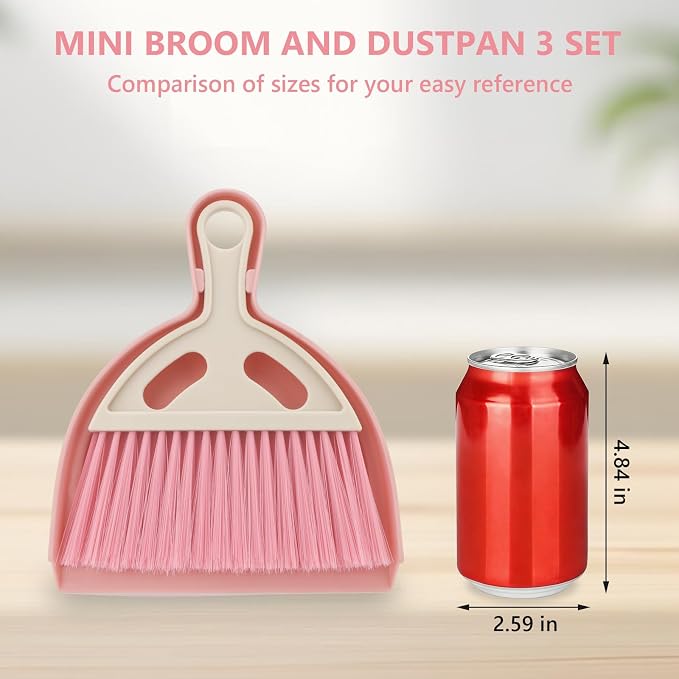 Mini Dustpan and Brush Set Portable Small Broom with Dust Pan Handheld Hangable Whisk Broom and Dust pan for Home, Kitchen, Table, Office, Car 3Pcs (Blue-Green-Pink)