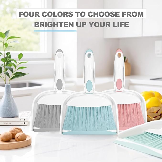 Mini Broom and Dustpan Set Small Broom with Dustpan Combo Set Portable Cleaning Tools for Home Office RV Learning Camping (White+Green)
