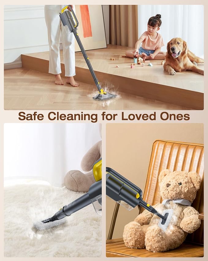 10-in-1 Steam Mop, Detachable Handheld Steam Cleaner for Multi-Surface | 350ml Tank,10s Heat-Up,248°F Steam Cleaner,2-Level Control,Swivel Head for Carpet,Floor,Tiles,BBQ grill,Car Accessories