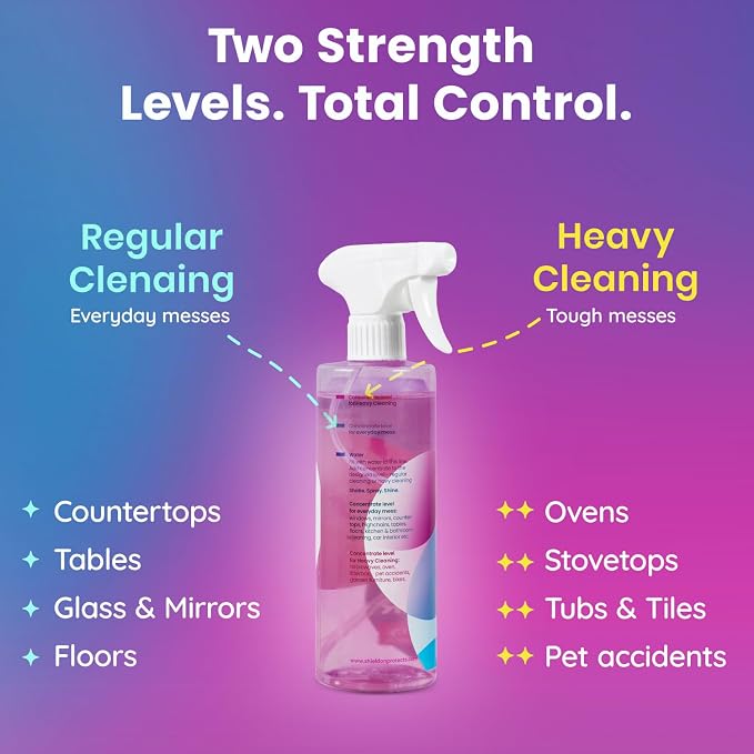 SIMPLi All Purpose Cleaner Starter Kit – Multipurpose Cleaner Concentrate Refill 8.45 fl oz Makes 85 fl oz + Reusable Spray Bottle 17 fl oz – Surface Cleaner for Kitchen, Bathroom, Glass, Floor