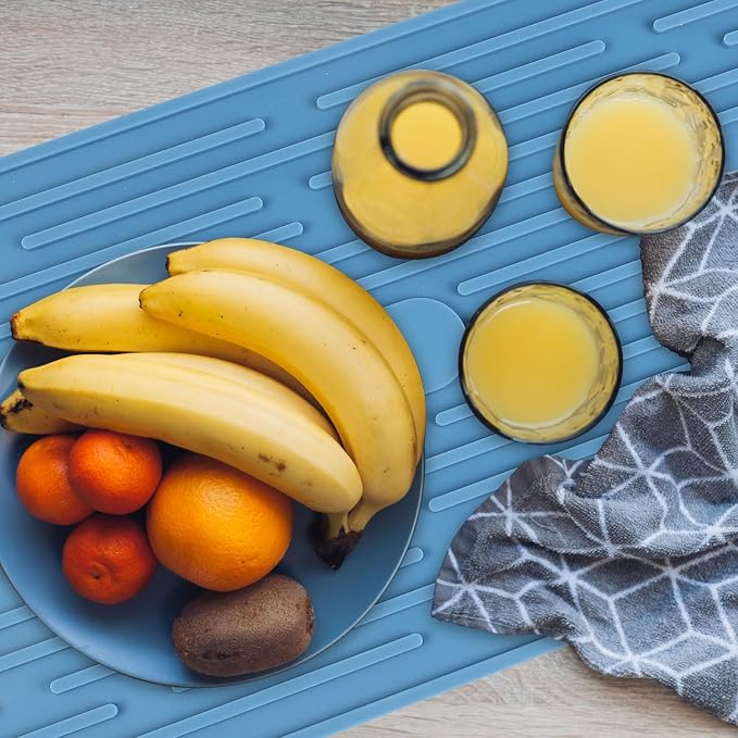 Blue Silicone Dish Drying, Mat Dish Mats for Multiple Usage, Kitchen Heat Resistant Mat, Can Be Rolled Up, Easy to Clean,Eco-friendly for Sink Bar Bottle