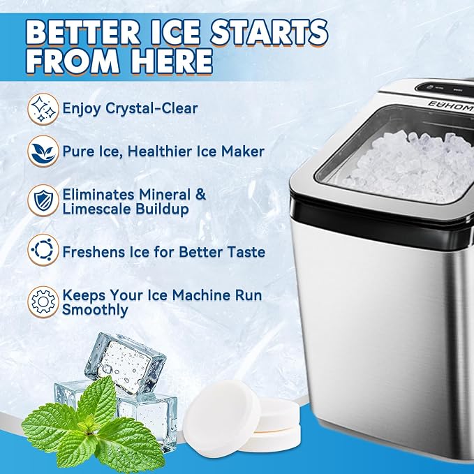 Ice Machine Cleaner, 36 Pack Ice Maker Cleaner for Crystal Clear Ice, Ice Machine Descaler Tablet for Most Countertop, Remove Hard Water and Mineral Buildup