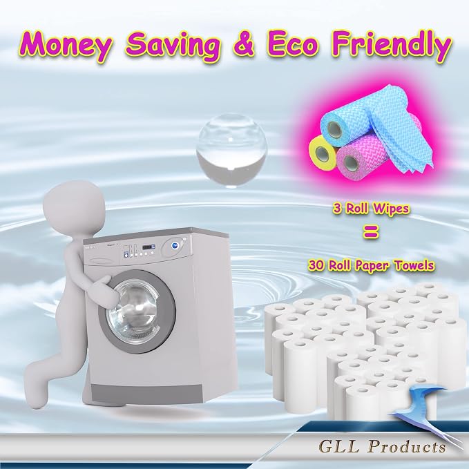 GLL Cleaning Cloths Roll Wipe Sheets, ONe-Hand Tear Dish Wash Cloths, Disposable Cleaning Wash-Cloth Towel for Kitchen Bathroom Furniture and Car (Case of 48 Rolls, 2400-Sheets Total)…