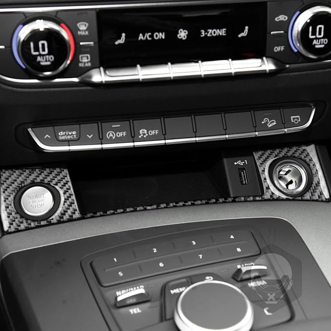 Real Carbon Fiber Trim for Audi 80A Q5 Accessories | for SQ5 2018-2025 Dash Push Engine Start Button Panel Frame Cover Sticker Interior Thick Overlay Decal
