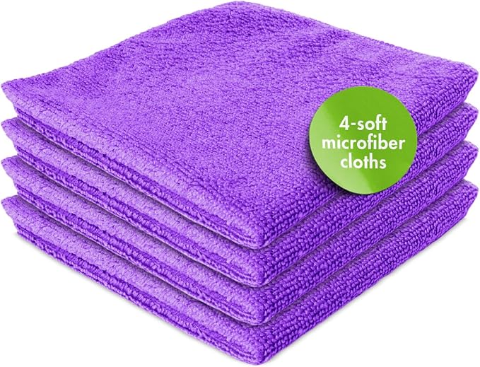 Screen Cleaner 4-Pack Microfiber Cloths for TV, Car, Laptop & Computer | Streak-Free Shine, 15.75"x15.75" in Size, Reusable Washable Towels, Purple, Cleaning Cloth for Electronics & Gadgets