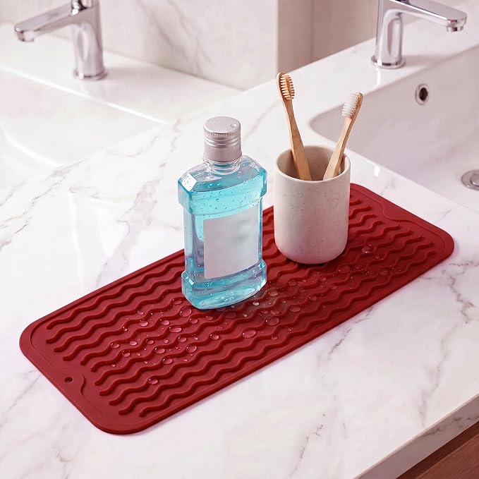 MicoYang Silicone Dish Drying Mat for Multiple Usage,Easy clean,Eco-friendly,Heat-resistant Silicone Mat for Kitchen Counter,Sink,Bar,Bottle,or Cup Red M 17 inches x 6 inches