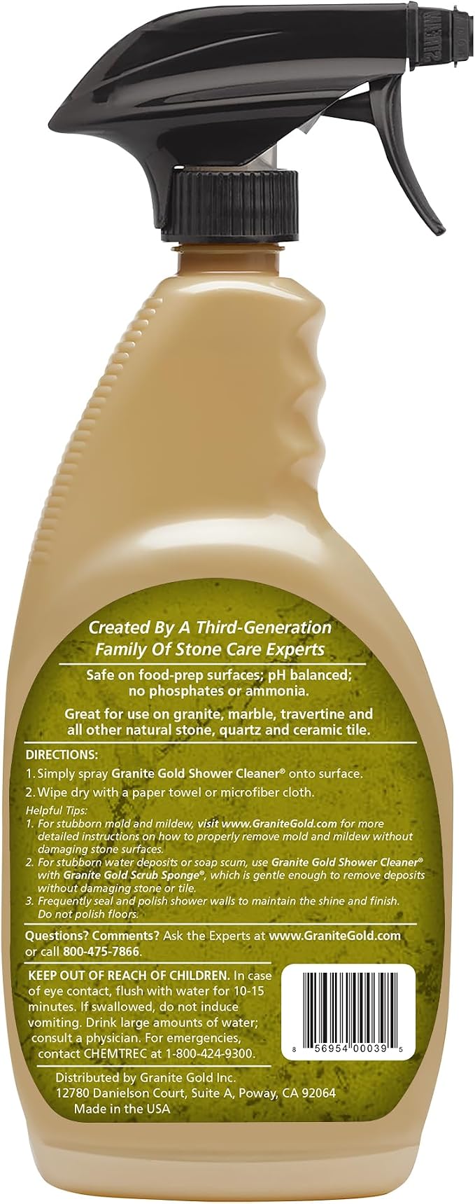 Granite Gold Shower Cleaner Spray for Quartz, Granite, Marble, Ceramic, and Other Stone Tub Surfaces, Made in the USA, 24 Ounces, Gold