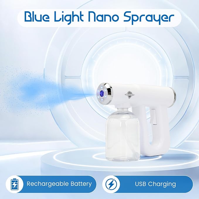 Disinfectant fogger, K12 Blue Ray Disinfectant Fogger Machine, ULV Nano Sanitizer Gun, Cordless Rechargeable Handheld Sanitizing Sprayer, Electrostatic Portable Sprayerf for Home, Office or Travel