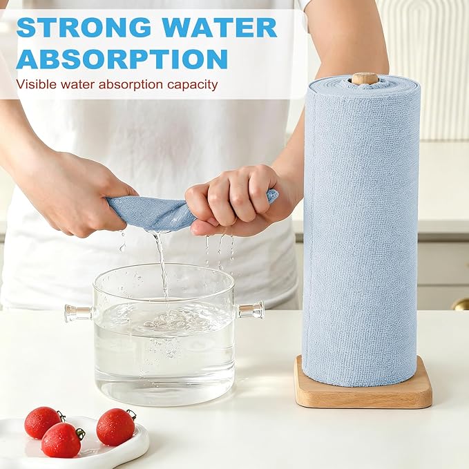 Puomue 55 Pack Microfiber Cleaning Cloth Roll, Tear Away Reusable Towels, 11" X 9", Ultra Absorbent & Lint Free Microfiber Cloth for Cleaning Cars, Kitchen, Window, and Shop (Light Blue, 9"X11"-55PK)