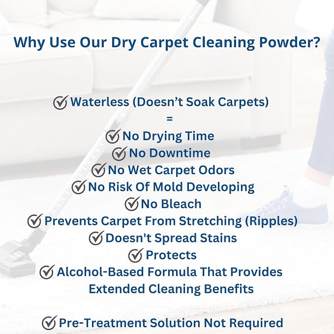 SaniClean Dry Carpet & Rug Cleaning Powder – Deep Cleans, Spill Cleanup, Spot & Stain Remover, Pet Mess | Brush In, Vacuum Out | For Large Areas Or Spot Treatment | No Harsh Chemicals