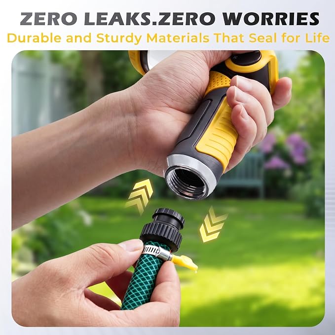 Garden Hose Nozzle High Pressure Leak Proof Spray Water Hose Nozzle Sprayer | Thumb Control 10 Spray Patterns On Off Valve Non-Slip Grip Hose Sprayer Nozzle for Plants & Lawns Watering,Car&Pet Washing