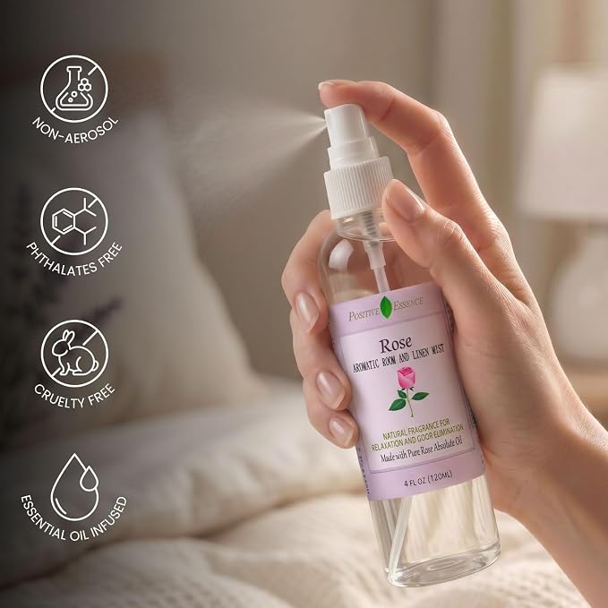 Rose Linen and Room Spray, Natural Pillow Spray Made with Pure Rose Essential Oils, Relaxing Home Fragrance