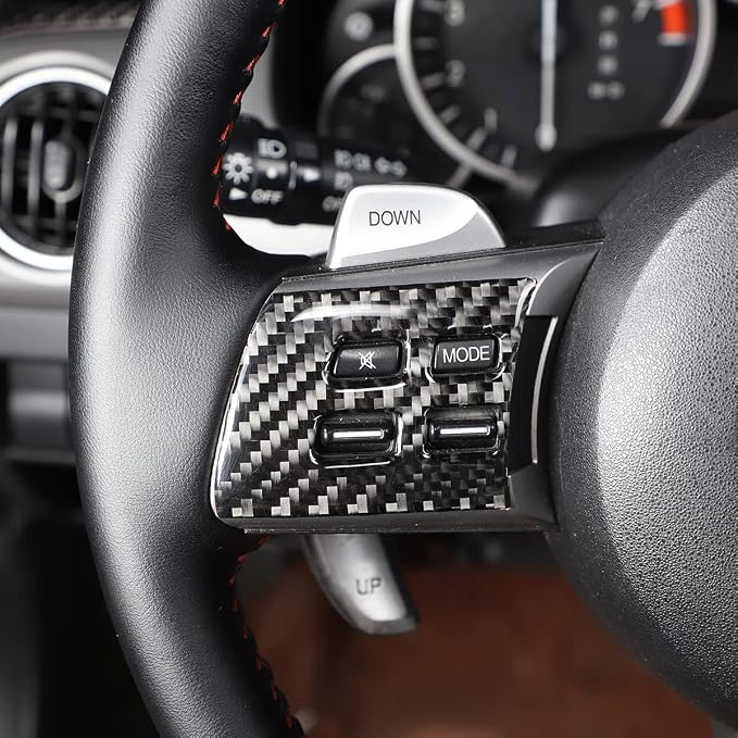 Carbon Fiber Style Steering Wheel Button Cover Fit for Mazda MX-5 RF Miata 2009-2014, Car Steering Wheel Panel Protection Frame Molding Sticker Trim, 3PCS (Carbon Fiber, Black)