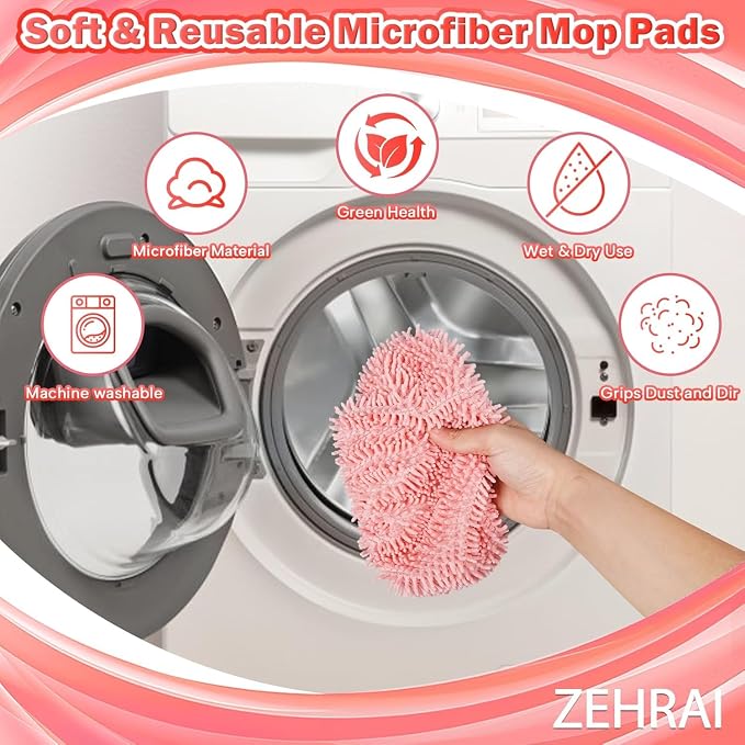 6Pcs Reusable Microfiber Mop Pads Compatible with Swiffer Sweeper, Wet and Dry Flat mop Cover, Replacement Sweeping Mopping pad Refills for Surface/Hardwood Floor Cleaning