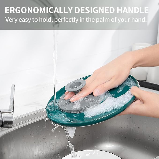 Silicone Dish Scrubber, Non-Scratch Scrub Spong for Washing Dish, Pot, Pan | Kitchen Silicone Sponge, Fruit & Vegetable Cleaning Brush, Reusable Dishwashing Scrubber, Suction Up Hang, 1 Pack, Gray