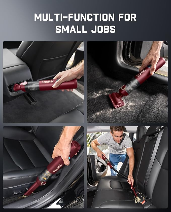 Fanttik Slim V8 APEX Car Vacuum, 4-in-1 Portable Mini Cordless Vacuum with 19000pa Suction Power for Pet Hair, Type-C Charge, One-Touch Empty for Car, Office Desk, Keyboards (Red)