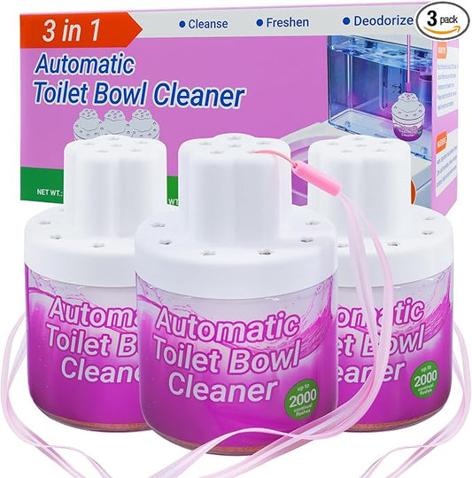 Automatic Toilet Bowl Cleaner 3 Pack - 9 Months Long Lasting Toilet Tank Cleaner, Pink Water Flush Stain Prevention & Deodorizer, Sustained Release with Easy-Lift Rope, Safe for Septic Systems
