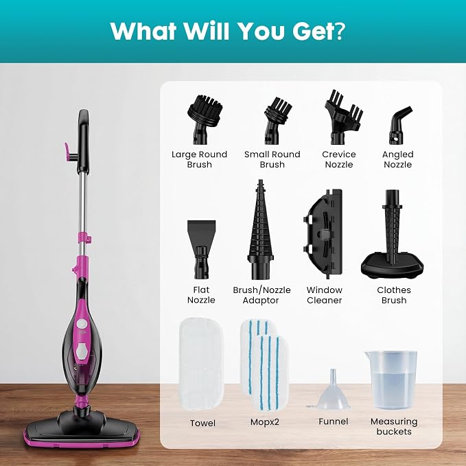 DUMOS 10-in-1 Multifunctional Steam Mop, 1550W Detachable Handheld Steam Cleaner, 16FT Power Cord with 2 Reusable Pads, Floor Steamer for Hardwood, Tile, Carpet, Grout, Windows
