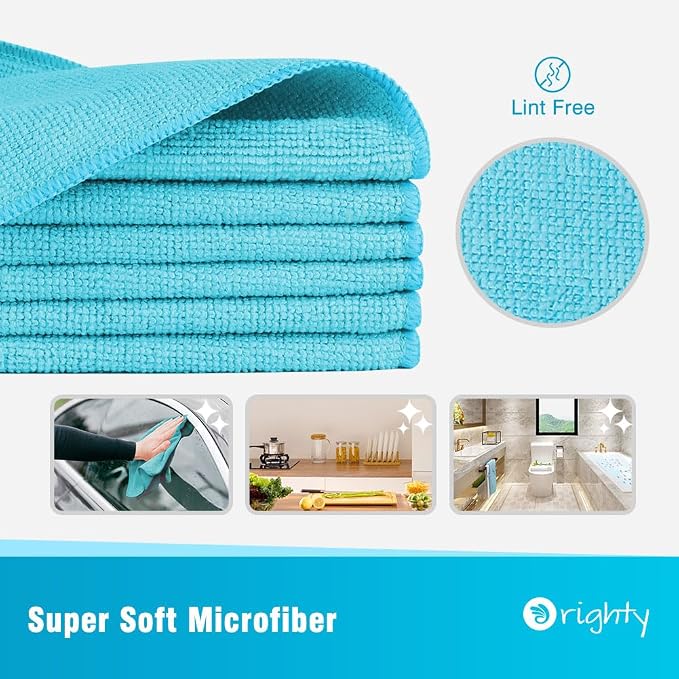 Orighty Microfiber Cleaning Cloth, Cleaning Rags, 12 Pack, 12x11 in, Blue | Microfiber Towels for Cars, Soft Highly Absorbent Rag, Lint Free Cloths for Car Care, House, Kitchen