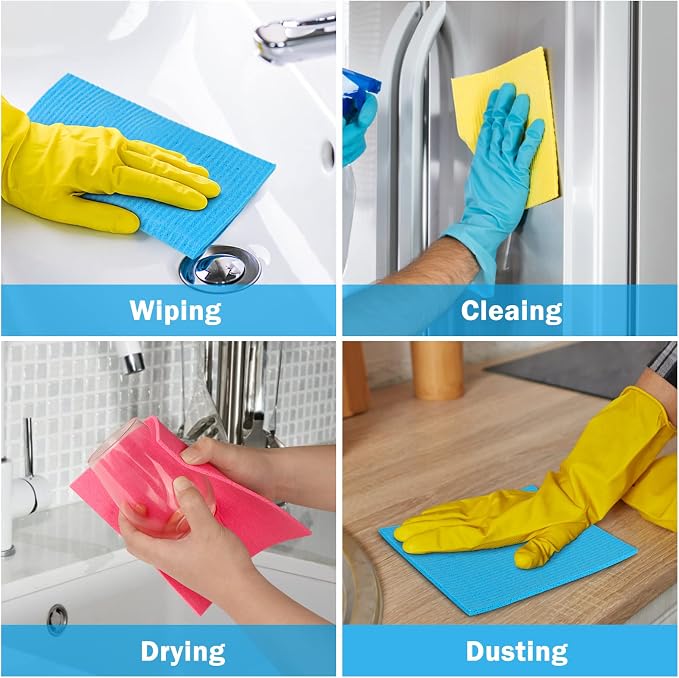HOMEXCEL Swedish Dishcloths for Kitchen 10 Pack, Sponge Dish Cloth for Counters & Washing Dishes, Reusable and Absorbent Paper Towels, 3 Colors Assorted