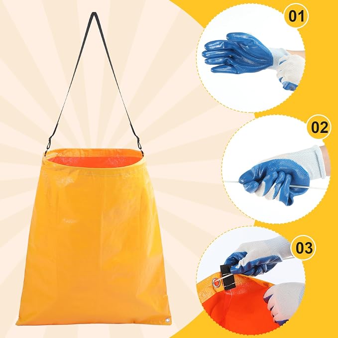 Faccito 1 Pack Litter Bag with Shoulder Strap Trash Pickup Bag Holder Lawn Leaf Chute Vinyl 4.45 Cubic Feet No Bending Portable Trash Picker Grabber for Patio Yard Garden (Yellow)